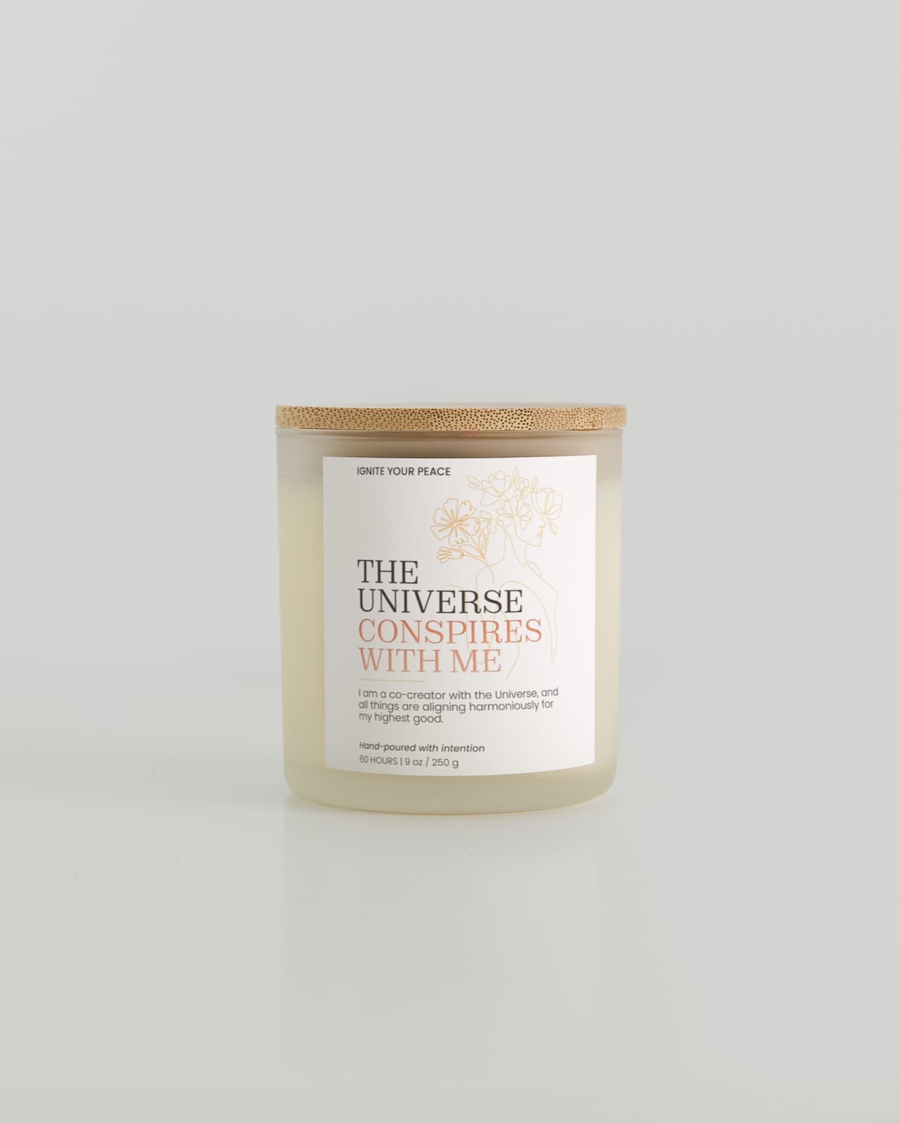 An Ignite Your Peace candle, hand-poured in small batches